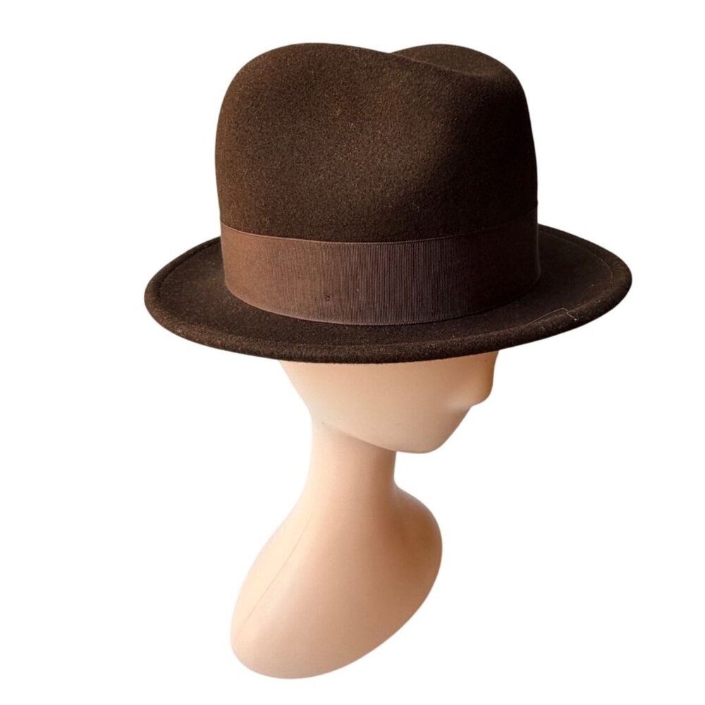 Vintage Men’s Brown LiteFelt Fedora by Capas Design Tan & Red Feather Accent - Picture 4 of 8